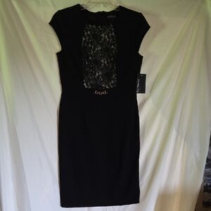 Enfocus Studio Black Midi Dress with Lace Accent